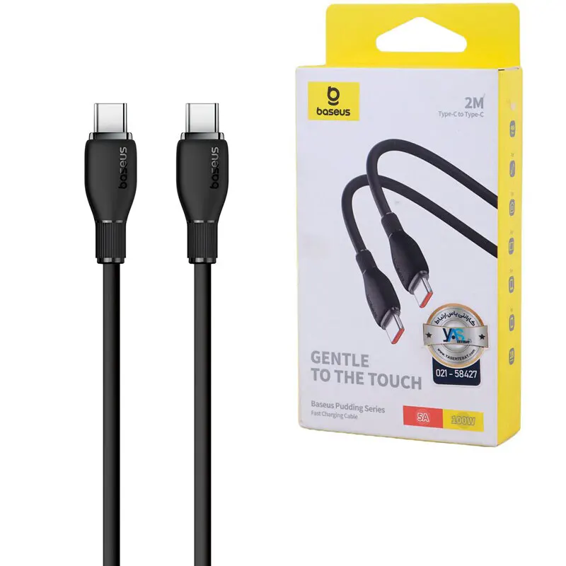 کابل دو سر تایپ سی فست شارژ 100 وات باسئوس Pudding Series CB000055 P10355702 طول 2 متر