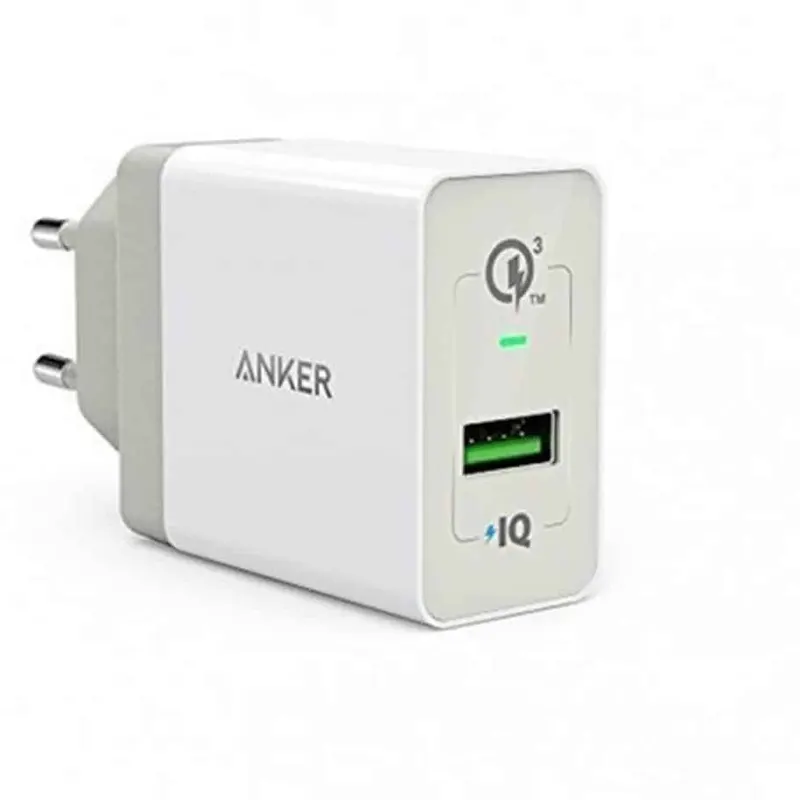 شارژر دیواری انکر مدل A2013 با توان ۱۸ وات و خروجی USB-A سفید