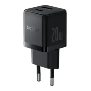 شارژر دیواری دو پورت باسئوس مدل Palm Fast Charger C+U توان 20 وات مشکی